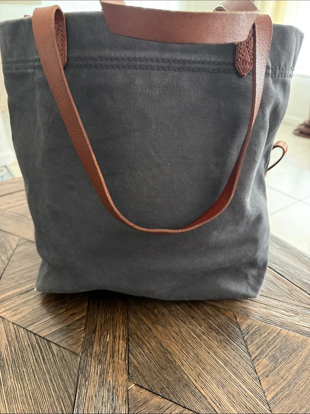 Madewell Transport Tote Dark Wash Canvas & Brown Leather Crossbody Bag